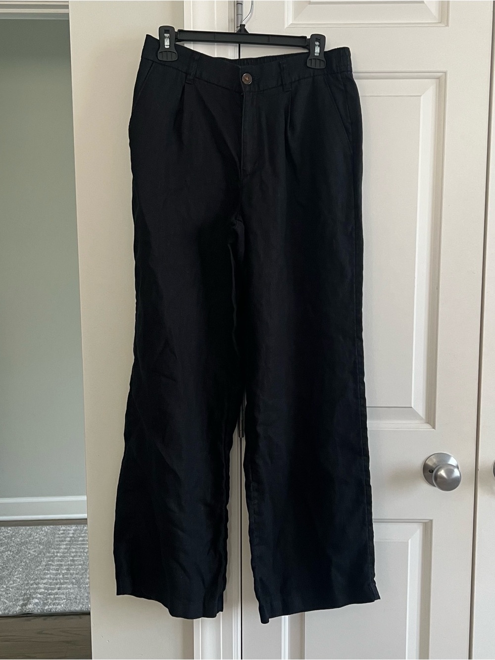 Wide Leg Pants 100% Linen Full Length Black High Waist Lands’ End Size 6 Office